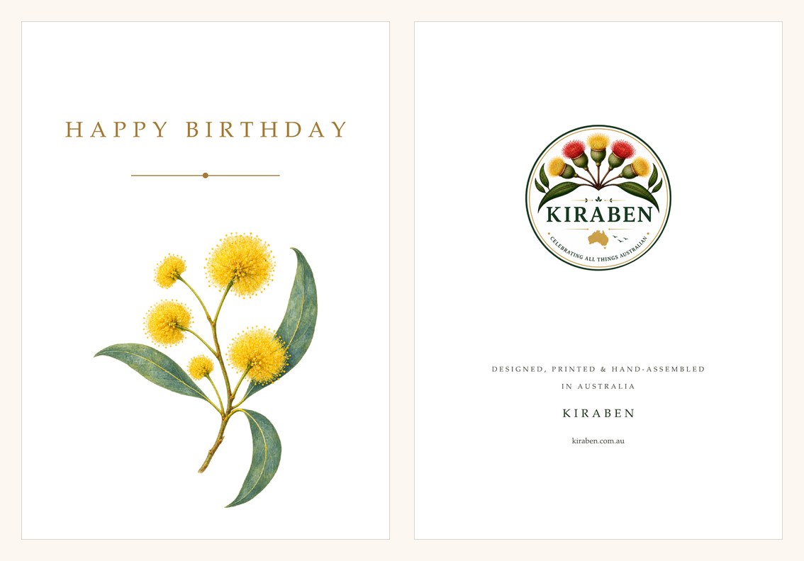 Birthday card with golden wattle