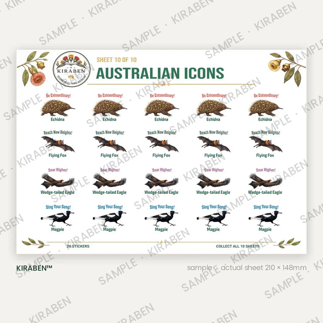 Australian Icons sticker sheet, twenty reward stickers