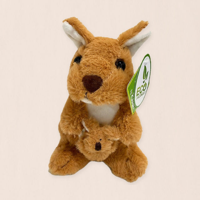 Kangaroo plush with a joey in the pouch, front view