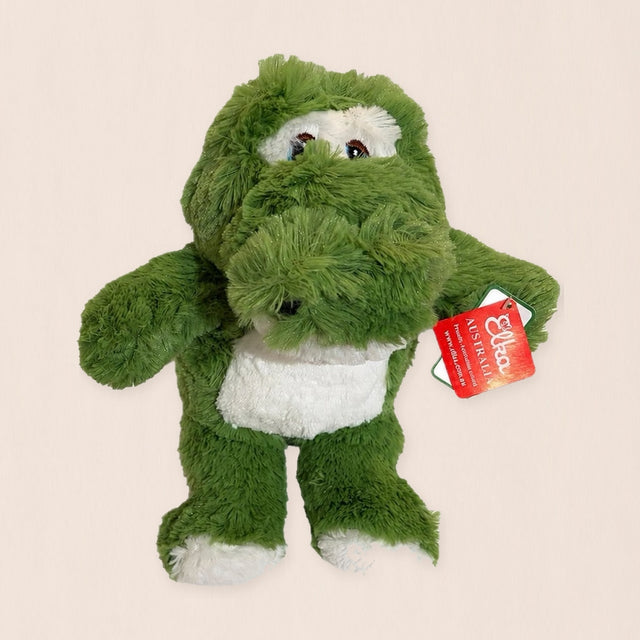 Standing green crocodile plush, front view