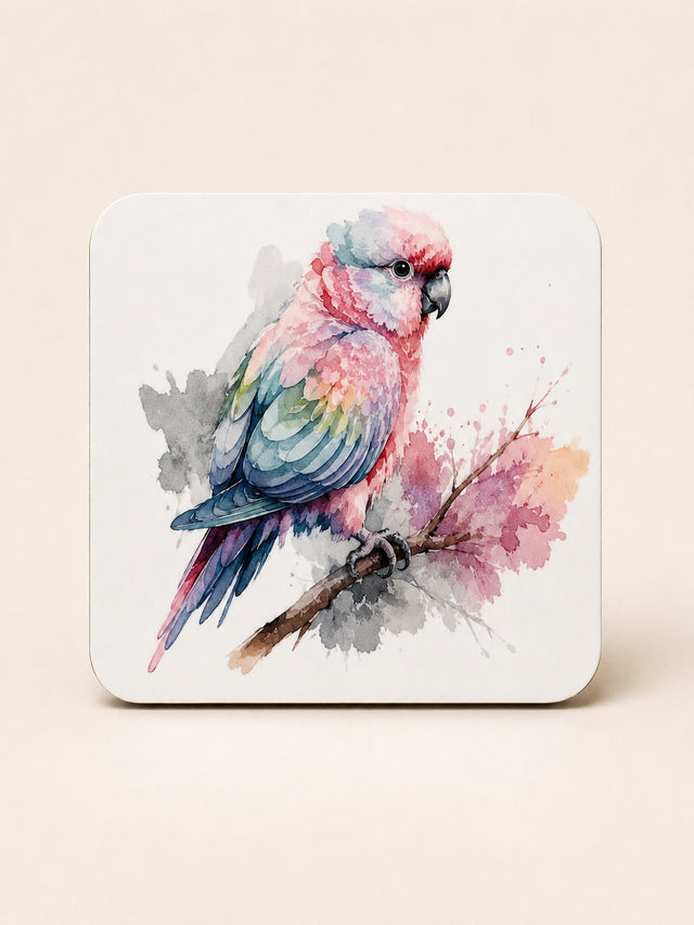 Galah on a blossom branch, printed coaster