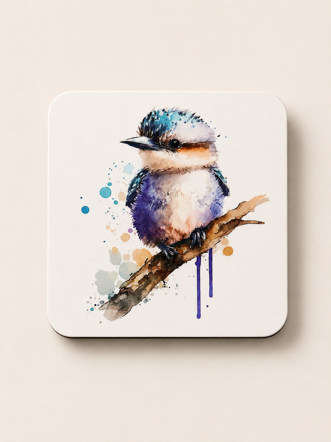 Kookaburra on a branch, printed coaster