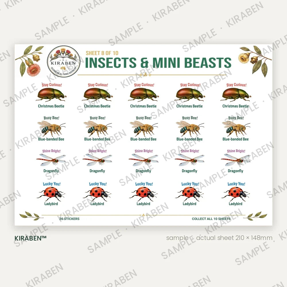 Insects & Mini Beasts sticker sheet, twenty reward stickers