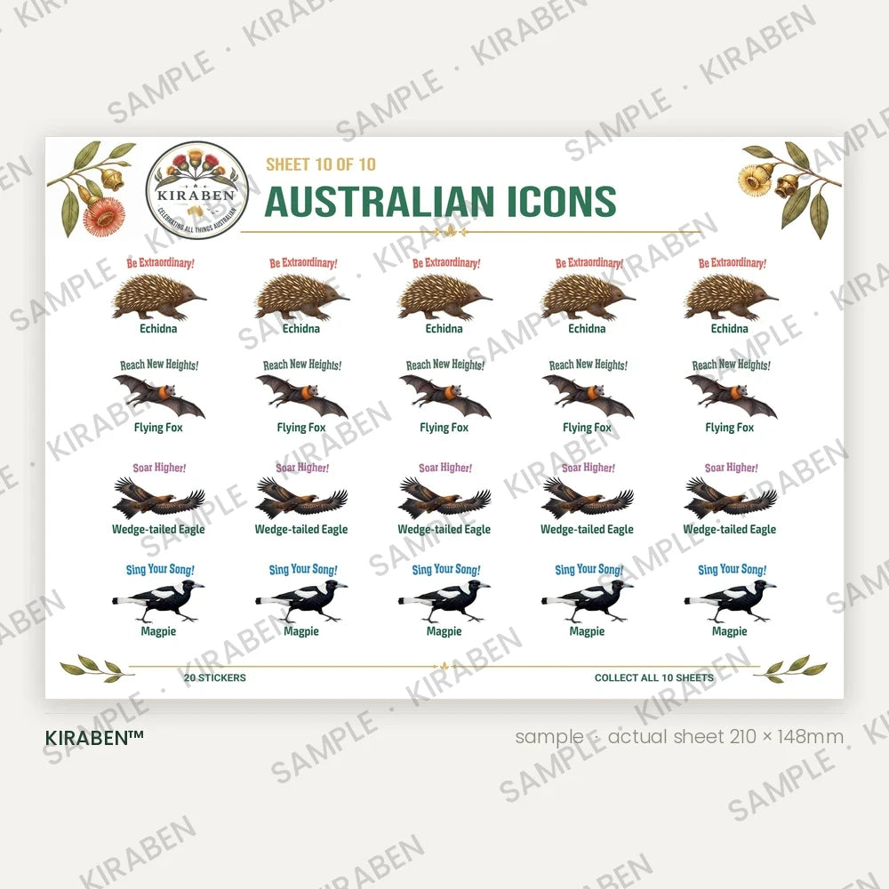 Australian Icons sticker sheet, twenty reward stickers